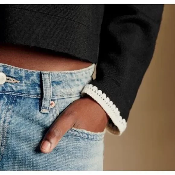 NWT Sézane Gilet Betty Wool Cardigan XXL Black Crochet Trim Button Front - Picture 5 of 10